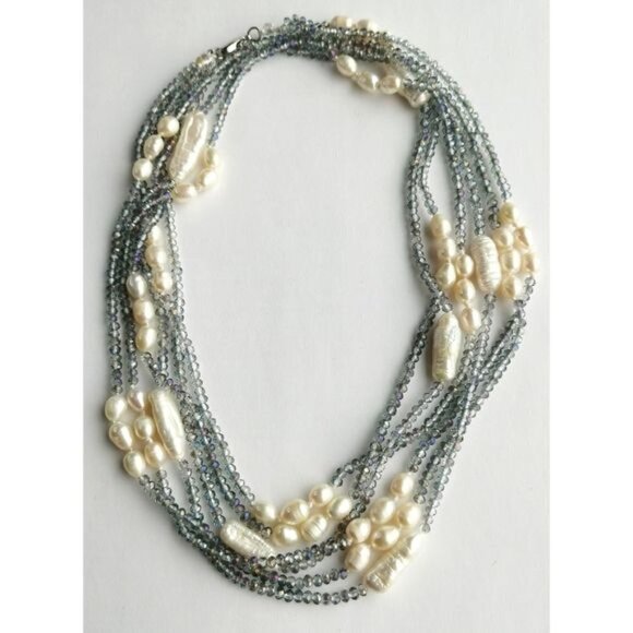LUXURIOUS White Pearl Swarovski Crystal long short necklace - Picture 7 of 10